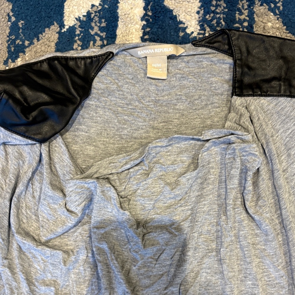 Banana Republic Heather Gray Blouse with Black Leather Details